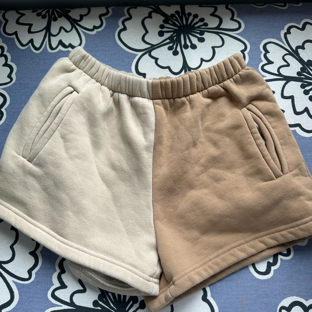 Two-Tone Beige and Tan Sweat Shorts